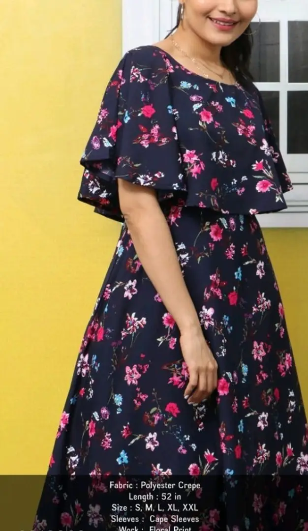 Crepe Floral Printed Long Maxi Dress